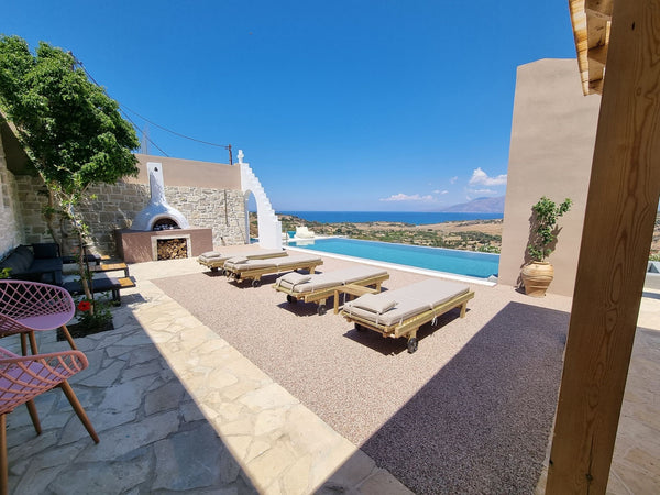 The unique view with the colours of the sunset mirrored on the surface of Libyan Athens, Greece Villa Grabella Amazing sea view with private pool Entire villa vacation rental 9608950
