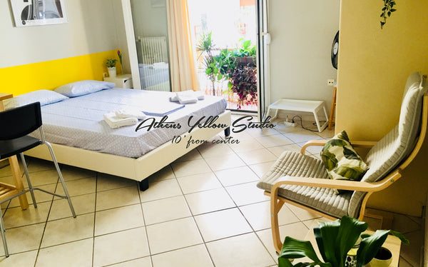 Newly renovated cute little studio (28m2) on elevated ground floor in a central  Athens, Attica, Greece Athens Yellow Studio /500m from Main Train Station Entire rental unit vacation rental 29001056