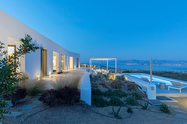 A modern newly-built (2021) villa with a minimal style, built on an altitude of  Paros, Greece The extraordinary 