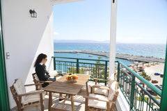 Enjoying views to the South Cretan Sea from the furnished private balcony. "Akte Agia Galini, Greece AKTEON APARTMNET Entire rental unit vacation rental 9505983