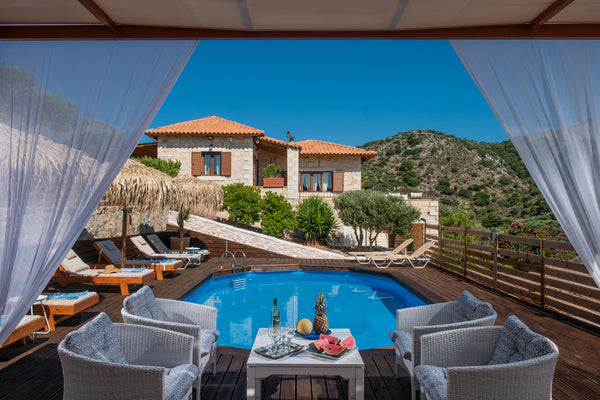 The incomparable beauty of nature meets the lush garden and the beautiful pool a Sisi, Greece Villa Elisavet, a traditional retreat with pool Entire villa vacation rental 42920931