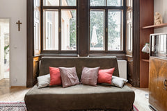 Look down to the garden cafe from the private terrace while partaking of a BBQ l Prague, Czechia Baroque Gem in Historic Building Downtown Center Entire rental unit vacation rental 3792214