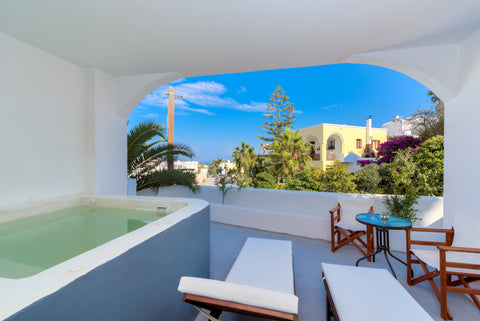 A romantic elavated ground floor suite with cleaned and heated outdoor private j Greece The Muse of Santorini3 -Suite with Outdoor Jacuzzi Entire condo vacation rental 28347740