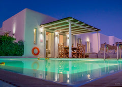 "Ocean Blue" Villa is located on a small hillside overlooking Kalafatis beach. I Mikonos, Greece Villa Ocean Blue by LLB | Beach in 6' walking Cycladic home vacation rental 30162697