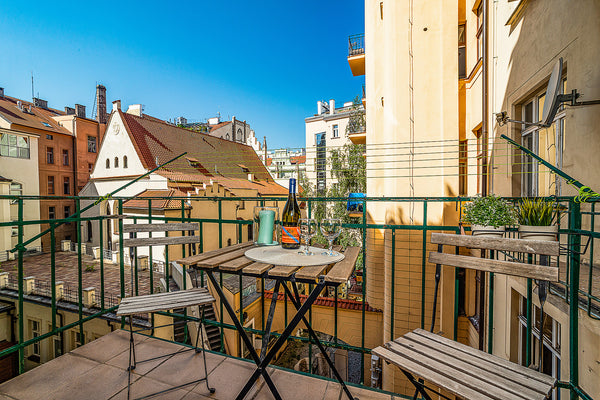 The apartment with balcony with a beautiful view of Kafka's Institute with terra Prague, Czechia Charming Pařížská street Apartment with Balcony Entire serviced apartment vacation rental 49870139