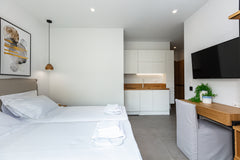 The Studio with Side Sea View consists of 1 double or 2 single beds. These Studi Rethimnon, Greece North Coast - Studio with Side Sea View Room in boutique hotel vacation rental 41970390