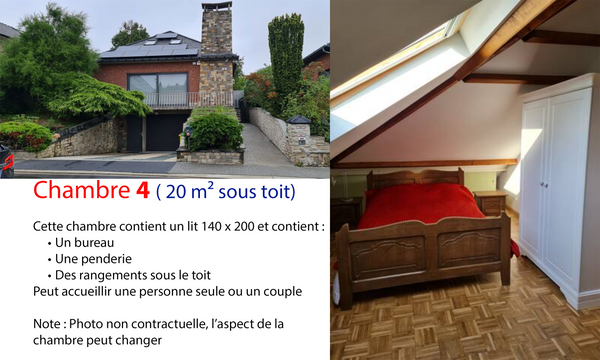 Quartier résidentiel très calme avec facilité de transport (Métro à 1,5 km, bus   Chambre 4, de 20m² sous-toit, grand lit 140 x 200 Private room in bed and breakfast vacation rental 51519264