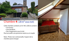 Quartier résidentiel très calme avec facilité de transport (Métro à 1,5 km, bus   Chambre 4, de 20m² sous-toit, grand lit 140 x 200 Private room in bed and breakfast vacation rental 51519264