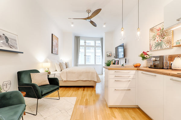 This stunning studio apartment is situated in a renovated 20th-century Art-Nouve Libochovice, Czechia New Charming Designer Apartment by the River Entire condo vacation rental 53513163
