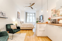 This stunning studio apartment is situated in a renovated 20th-century Art-Nouve Libochovice, Czechia New Charming Designer Apartment by the River Entire condo vacation rental 53513163