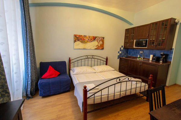 This Blue comfortable studio apartment for up to 3 people is located in Zizkov a Prague, Czechia Blue Ruterra 