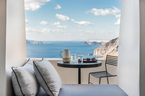 Unlock the Art of Modern Luxury! The Cave Suite of Porto Fira Suites will captiv  Cave Suite with Hot Tub and Caldera View Room in boutique hotel vacation rental 565802878000316458