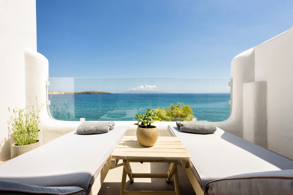 The suite has one bedroom and one large veranda with sun beds that overlooks the Paros, Greece Suite with Sea view  - Blue Waves (To Kyma) Private room in bed and breakfast vacation rental 34028524