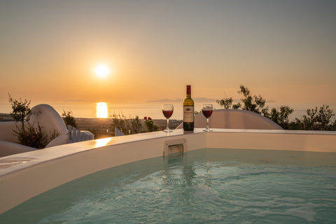 Facing the infinite blue of the Aegean and the beautiful rural landscape of Sant  Luxury Grand Cave | Jetted Tub | Sea & Sunset View Cave vacation rental 50439697