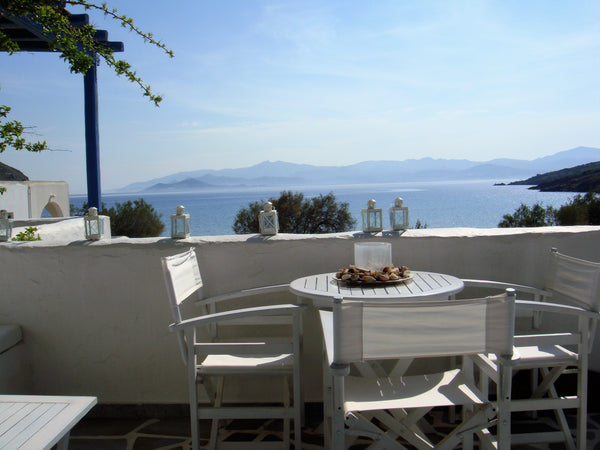 Traditional Greek Island house. Blue and white colors all around , at Molos beac Greece Azure Paros Beach Holiday Home, Up to 8,  Molos Cycladic home vacation rental 16921034