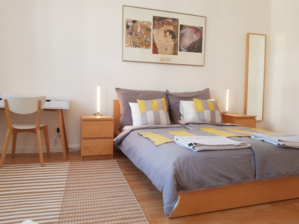 The flat is 48 sq.m. The large bedroom has a 160cm bed, a fold-out bed, a desk,  Vienna, Austria Schubert Park Apartment near Volksopera Vienna Entire rental unit vacation rental 38372785