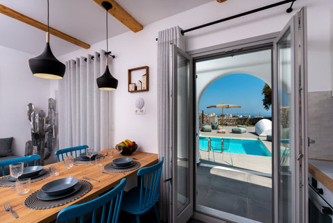 Our Villa is 70 sq.m., was built in 2021 and is located in Perissa, Santorini. I Thera, Greece Modern Dome Homes - The Blue Entire villa vacation rental 50819688