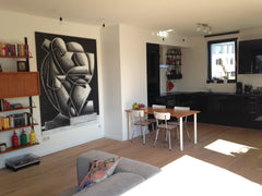 The livingroom with open kitchen is next to a large terrace with unique view on  Antwerp, Belgium Sunny duplex apartment on great location! Entire rental unit vacation rental 19081019