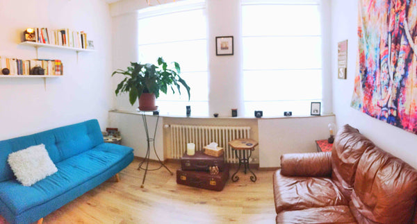 Living avec canapé lit, coin à dormir et salle de douche au premier étage d’une  Brussels, Belgium Living privé avec coin à dormir à Ixelles Private room in home vacation rental 38925039