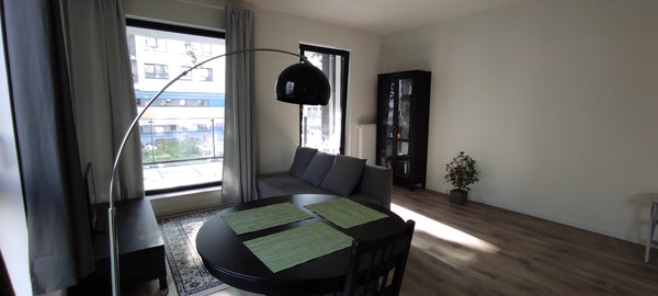 I offer a nice bright studio (living room with a kitchen) in a new building.<br  Brussels, Belgium Living room with a terrace Private room in condo vacation rental 52167573